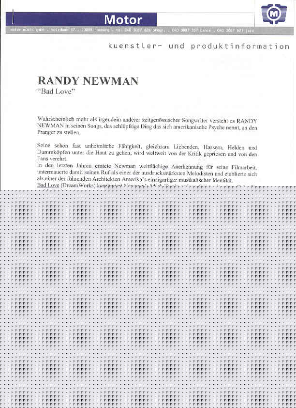 Randy Newman - Bad Love Record