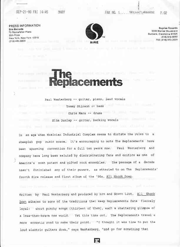 Sire Press Information 1990 listings