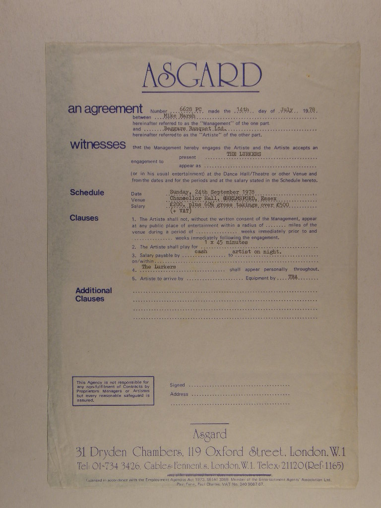 Original Concert Contract 1978 listings