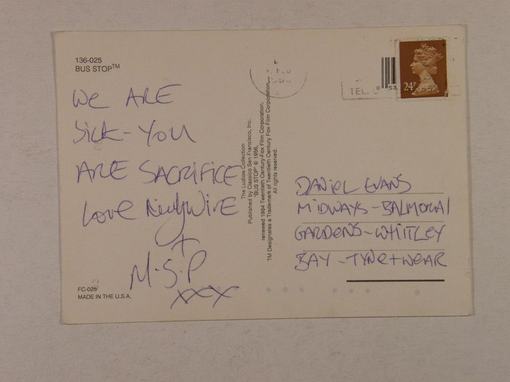 Manic Street Preachers - Personal Postcard By Nicky Wire