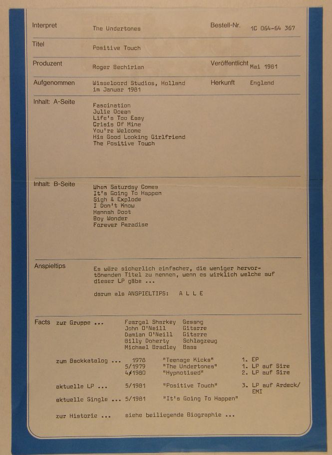Undertones - Positive Touch - Press-sheet