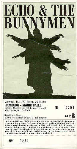 Echo & The Bunnymen - Concert-ticket Hamburg 1987
