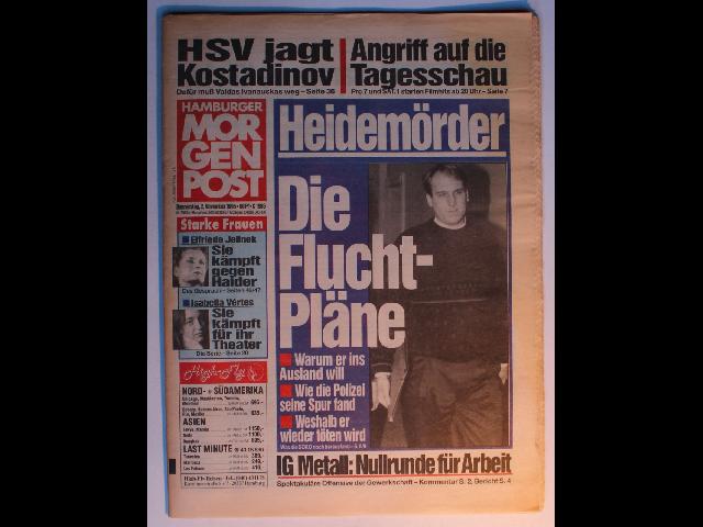 German Morgenpost Newspaper 2.11.95 HSV BVB FCB Heidemörder